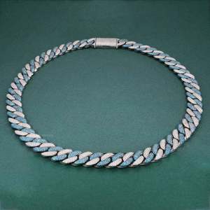 SHREYA DIAM White Blue Moissanite Miami Cuban Link Chain 925 Silver Rhodium Plated Men's <b>Statement</b> <b>Necklace</b> Hiphop Style Party - Product Image 6