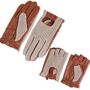 Gants de conduite thermiques en cuir véritable pour hommes, pour moto, sans doigts, en peau de mouton, coton, crochet, écran tactile, décontractés, pour les fêtes - Product Image 1