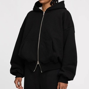 Sweat à capuche Boxy à double fermeture éclair personnalisé poids lourd 470gsm 100% coton sweat à capuche court pour hommes en éponge française pull à capuche à fermeture éclair - Product Image 6