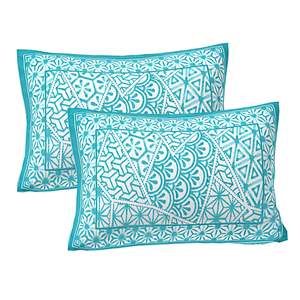 Juego de Sábanas de Algodón de 240 Hilos con Estampado Abstracto Azul Turquesa para Cama Doble, 2 Fundas de Almohada, 100% Algodón para Uso Doméstico - Juego de 3 Piezas (SHKV1055) - Product Image 3