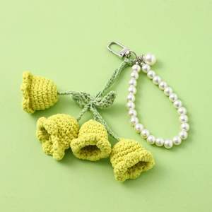 Porte-clés créatif et mignon pour fille, en crochet et tricot, avec chaîne en coton et fleur Lanling, boucle décorative pour sac en alliage, Guangdong - Product Image 4