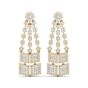 Geometric <b>Diamond</b> <b>Dangle</b> <b>Earring's</b> 14k 18k Gold Available In Rose Yellow White Solid Gold Best Women's Anniversary Gift - DS0663 - Product Image 3