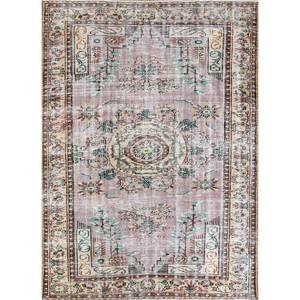 Tapis en laine noués à la main vintage, motif rectangulaire abstrait rose et violet, pour salon ou couloir, Pae-3223 - Product Image 1