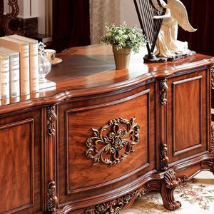 Classic Brown Engineered <b>Wood</b> Rectangular Oversized Writing <b>Desk</b> European-American Style 1-Year Warranty - Product Image 3