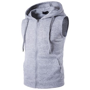 Ultra bonne qualité 2024 vêtements pour hommes couleur unie tenue décontracté conception personnalisée sans manches fermeture éclair plaine sweats à capuche à bas prix - Product Image 1