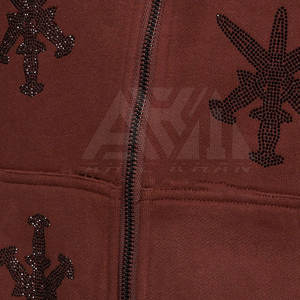 Sweat à capuche personnalisé OEM pour homme, hiver, fermeture éclair, strass, molleton de coton, imprimé intégral, streetwear - Product Image 5