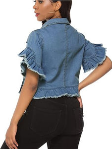 Nuevos diseños de chaqueta de mezclilla de alta calidad para mujer 100% algodón Vintage lavado Casual Jeans chaquetas de mezclilla OEM servicio personalizado - Product Image 3