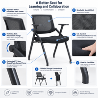 Chaise de formation ergonomique pliable en maille avec accoudoirs et siège en tissu confortable pour bureau, salle de réunion, salle de classe