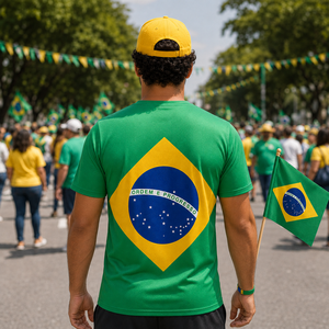 Camiseta sublimada con la bandera de Brasil personalizada, para celebración nacional, con temática del país en verde, amarillo y azul, para eventos. - Product Image 2