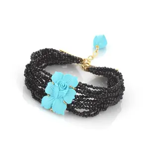 BRACELET ENGRAVING IN TURQUOISE PASTE MM 25/30 HAND-ENGRAVED MULTISTRAND OF 2MM BLACK ZIRCONIA IN GOLD-PLATED 925 SILVER