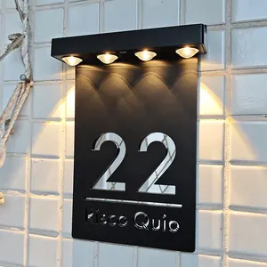 Señal de número de casa <span class=keywords><strong>solar</strong></span>, placa LED, láser acrílico 3D, nombre <span class=keywords><strong>Solar</strong></span>, señal de puerta, número de casa al aire libre, nombre de calle, placas de puerta - Product Image 1