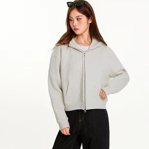 Manteaux pour femmes de marque tendance 350G, motif personnalisable, sweats à capuche courts et larges avec polaire épais et double fermeture éclair - Product Image 2