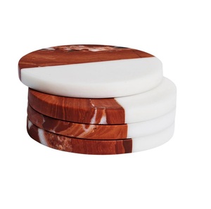 Vente en gros de dessous de verre en bois et marbre forme ronde porte-tasse à thé blanc rond en bois sous-verre en marbre marbre marbre naturel - Product Image 1