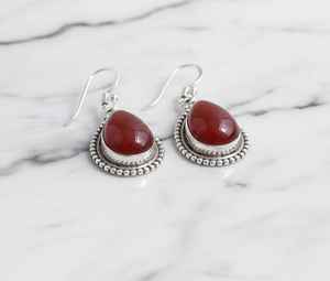 Carnelian <b>Teardrop</b> Dangle <b>Earrings</b> Sterling Silver Beaded Bezel Drop Simple Artisan Jewelry Gift For Women - Product Image 6