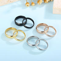 Service de personnalisation de logo, bague de couple en acier inoxydable doré, simple, gravée avec une lettre, lisse, vierge, bague de mariage en acier inoxydable