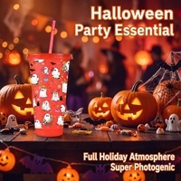Gobelets personnalisés pour fête d'Halloween 24oz en plastique pailleté avec couvercle et paille, vente en gros, réutilisables, motif tête de mort sucrée