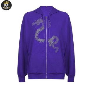 Sudadera Unisex con Cremallera Logotipo Personalizado 100% Algodón Transpirable Ropa de Invierno Nuevo Diseño Adorno de Diamantes de Imitación sudaderas con capucha para hombre - Product Image 3