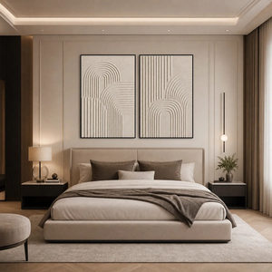 Beige Textured Minimalist Wabi Sabi Abstract Diptych <b>Canvas</b> Wall Art Hand-painted With Black <b>Frame</b> Indoor Decor - Product Image 1