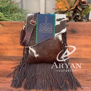 Western Style <b>Boot</b> Stich New Designer Fringe Bag Hair on Hide Fur Leather Handbag Sling Bag Bohemian Women's Multi Uses Handbags - Product Image 1