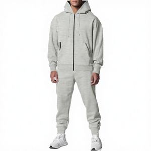 Ensemble survêtement unisexe 2 pièces personnalisé avec logo imprimé en relief, pantalon de jogging évasé et sweat à capuche, grande taille, écologique - Product Image 4