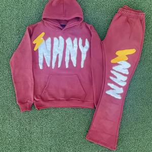 Chándal de lana de algodón para hombre, manga larga con cordón, ropa deportiva informal transpirable de invierno, conjunto gráfico de talla grande - Product Image 2