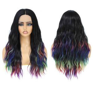 Lenaqueen Körperwellen-Highlight Futura Spitzen-Frontperücken Ombre schwarz Regenbogen-Spitzen-Haaransatz Synthetische Spitzen-Frontperücke lange wellige Perücken - Product Image 1