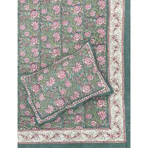 Classic Floral Hand Block Printed King Size Cotton <b>Double</b> Bedsheet Set 100% Eco-Friendly Eco-Friendly with 3 <b>Pillow</b> Covers - Product Image 1