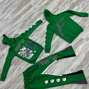 2025 nouveau sweat à capuche imprimé Logo personnalisé pull-over sweats à capuche hommes Flare pantalons de survêtement empilés lavage à l'acide DTg et sérigraphie survêtement - Product Image 3