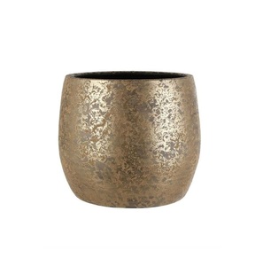 Jarrón de Flores de Aluminio Hecho a Mano de Lujo, Maceta, Acabado Dorado Antiguo Agrietado, Centro de Mesa Decorativo Moderno para el Hogar, Boda - Product Image 1