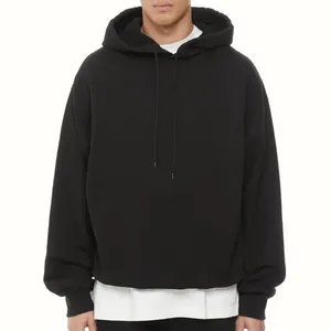 Sudadera con capucha recortada de moda de otoño para hombre, sudadera de algodón 100% de talla grande con hombros caídos lavados con ácido desgastado, teñida lisa - Product Image 6