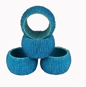 Servilletero de cuentas de semillas azul cielo, servilletero de cuentas de semillas hecho a mano puro, servilletero de diseño único, servilletero de cuentas completamente personalizado - Product Image 1