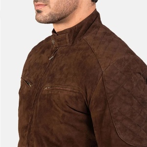 Unisex Brown <b>Suede</b> Waterproof Bomber <b>Jacket</b> Stand Collar Zipper Closure Casual Slim Fit Autumn Style Regular Sleeve Solid Front - Product Image 6