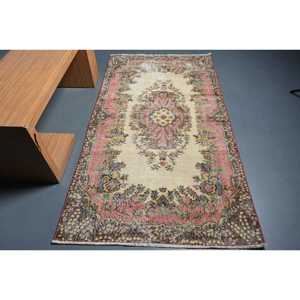 Vintage Area Rug 3.7x6.8 ft, Red <b>Brown</b> Patchwork Rug <b>Wool</b> - Product Image 1