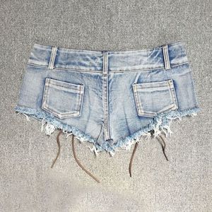 Short en jean taille basse à lacets sexy pour femmes, nouveau short d'été à bretelles personnalisées, super short en jean enveloppé de hanche pour femmes - Product Image 2