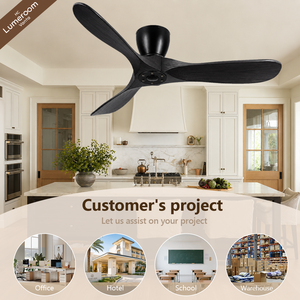 36 Inch Black Solid Wood Ceiling Fan with <b>Light</b> and <b>Remote</b> <b>Control</b>, Modern Low Profile Ceiling Fan for Bedroom - Product Image 3