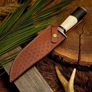 Cuchillo Bowie de Acero de Damasco Hecho a Mano, Mango de Hueso, Funda de Cuero, para Caza y Camping al Aire Libre |   Garantía de 3 Años Personalizable - Product Image 6
