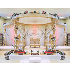 Mandap de Boda Indio Tallado en Madera de Aspecto Elegante, Mandap de Madera Estilizado para Bodas Tradicionales, Mandap de Boda con Diseño de Loto, Reino Unido - Product Image 1