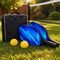 Set Raket Pickleball Fiberglass Bersertifikasi USAPA, Teruji, 2 Raket 4 Bola 1 Tas Jinjing, Untuk Luar Ruangan, Keluarga, Grosir