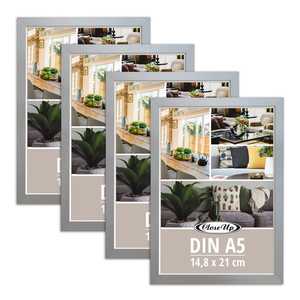 Juego de 4 Marcos Modernos para Póster DIN A5 de 14.8 x 21 cm, Decoración de Madera Plateada con Aluminio y Aleación, Tipo Marco para Fotos - Product Image 1