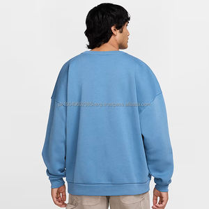 OEM personalizado de lujo de los hombres de invierno Jersey de cuello redondo de gran tamaño azul 100% sudadera de lana de algodón con hombro caído patrón sólido - Product Image 2