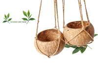 Pot Tanaman Gantung dari Tempurung Kelapa Ramah Lingkungan dengan Lubang Drainase dan Sistem Penyiraman Otomatis untuk Penggunaan di Dalam dan Luar Ruangan, Kemasan Khusus Eco2go