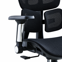 Chaise de bureau noire entièrement en mesh avec accoudoirs 6D, panneaux lombaires séparés et hauteur de siège réglable pour postes de travail de direction