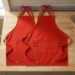 Delantal Clásico Rojo de Lona Resistente, Reutilizable, Ajustable en la Cintura, con 1 Bolsillo, para Uso Diario y Limpieza - Product Image 1