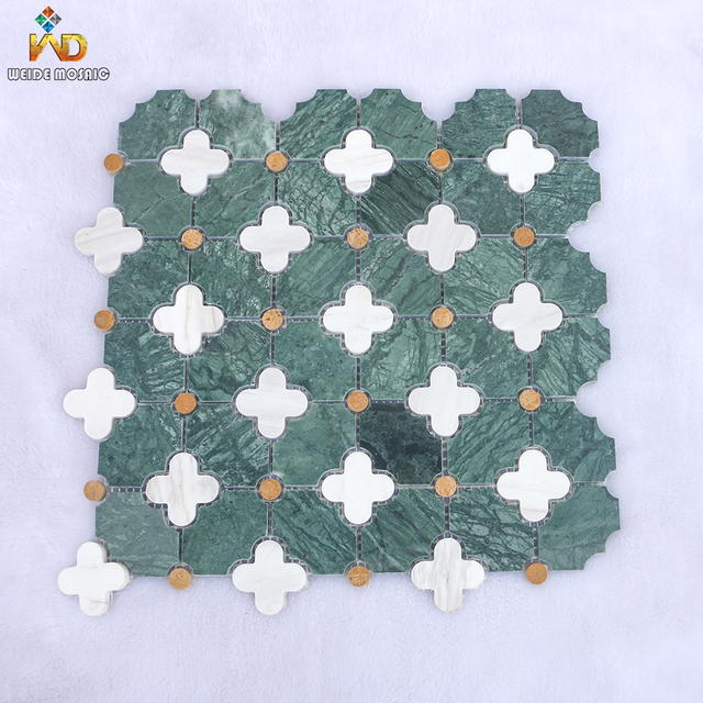 Natural Stone Mosaic Tile  Parquetry Green White Mosaic Tiles for Kitchen Backsplash Bathroom Wall