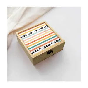 Kotak perhiasan penyimpanan dicetak tangan kayu dengan kunci Vintage, tampilan desainer bentuk persegi panjang dekoratif serbaguna