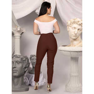 Pantalon de yoga taille haute grande taille, extensible, infroissable, tricoté, coupe droite, pour le bureau ou décontracté, 5 poches, ajusté - Product Image 4