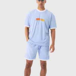 Conjunto de dos piezas de algodón de verano para hombre, conjuntos cortos, camiseta informal y pantalones cortos para entrenamiento de gimnasia, ropa deportiva para exteriores - Product Image 3