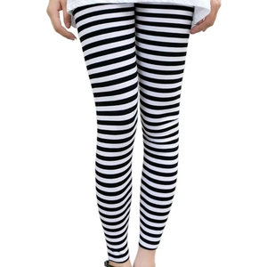 Women High Waist Ankle Length Skinny <b>Knitted</b> <b>Leggings</b> Black White - Product Image 1
