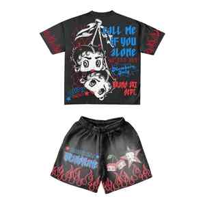 Ropa de calle personalizada, conjuntos de camisetas cortas, estampado DTG/pantalones cortos de algodón con estampado de pantalla, camisetas, conjunto de pantalones cortos de verano de 2 piezas para hombres - Product Image 5