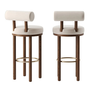 Tabouret de bar moderne en teck massif brun durable avec tissu imperméable pour la maison, le bar, le salon, l'hôtel, la villa, meubles - Product Image 4